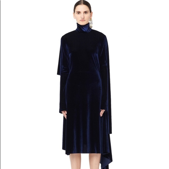 COPY - VETEMENTS VELVET PANEL MIDI DRESS - BLUE S NWT - Picture 3 of 9